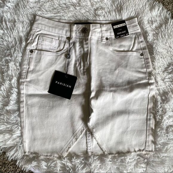 Parisian Mini Jean Skirt New White Womens Size 2 Short Raw Hem - Picture 1 of 7